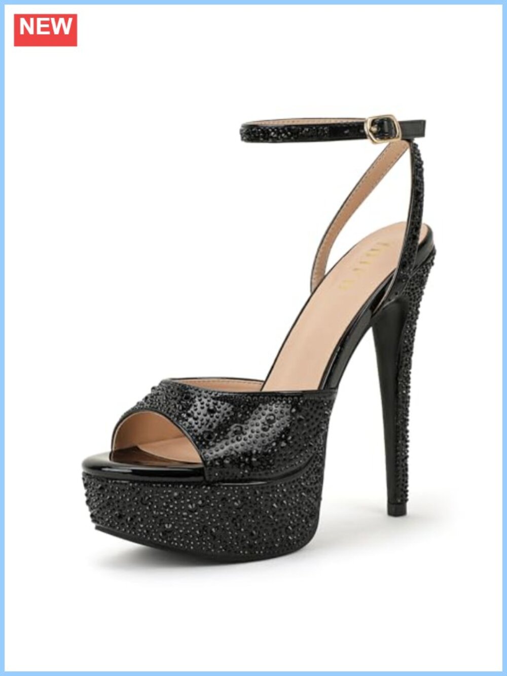 IDIFU Platform High Heels Rhinestone Ankle Strap Peep Toe Stiletto